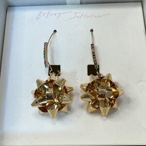 Betsey Johnson Gold-Tone Bow Dangle Earrings With Multicolor Rhinestones